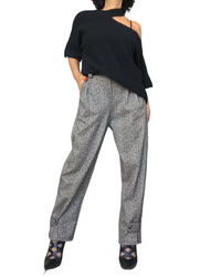Pantalon tweedé baggy brun et beige, 7/8 taillé élastique – photo 3