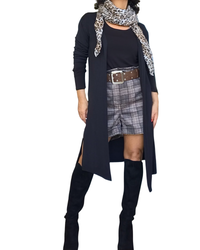 Short prince de galle en ultra suède noir et beige