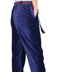 Pantalon bleu marin en velours taille élastique