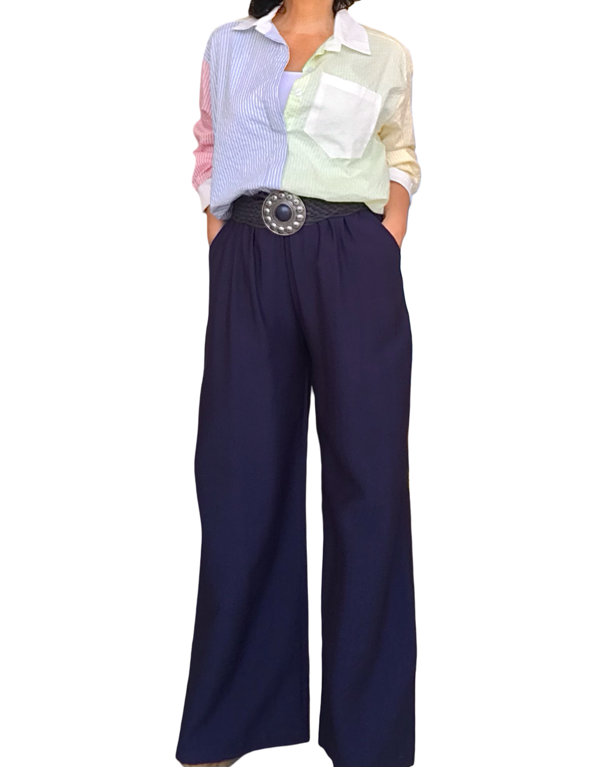 Chemise à rayures Color block, manche longue