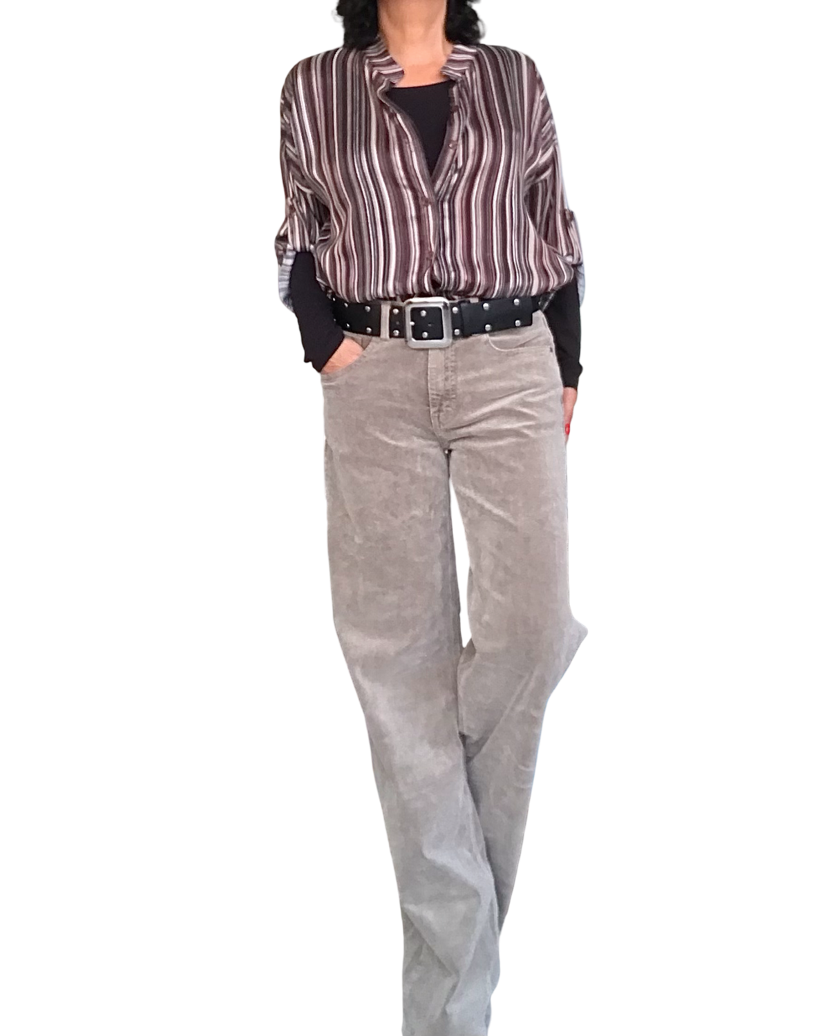 Chemise noir à rayures verticales, manche 3/4 en voile