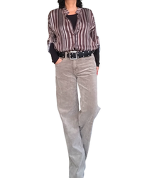 Chemise noir à rayures verticales, manche 3/4 en voile