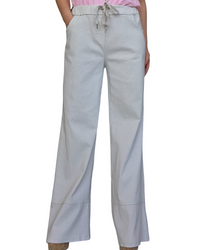 Pantalon jambe droite beige taille élastique avec cordon