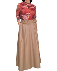 Chandail à manches longues en voile col montant motif floral rouille