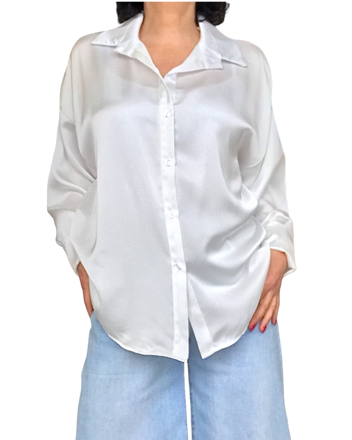 Chemise blanc cassé en satin à manche longue