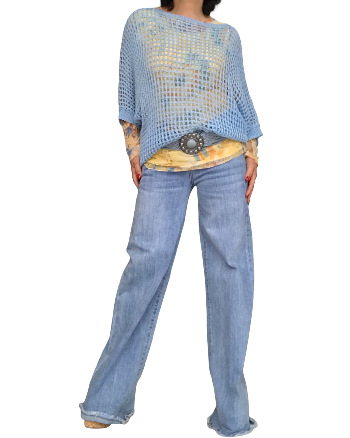 Jeans large bleu pâle frangé au bas 32 pouces de jambe