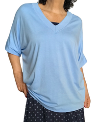 T-shirt uni bleu ciel manche courte col en V