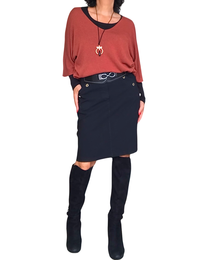 Chandail uni orange brulé , col en V manche 3/4