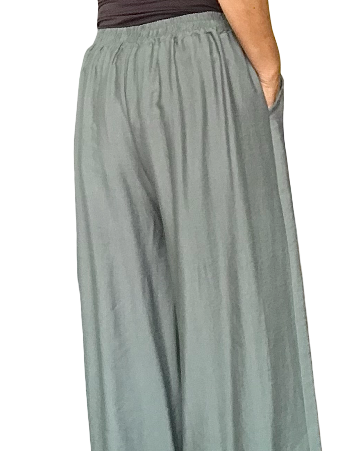 Pantalon palazzo vert olive taille élastique 30 pouces de jambe