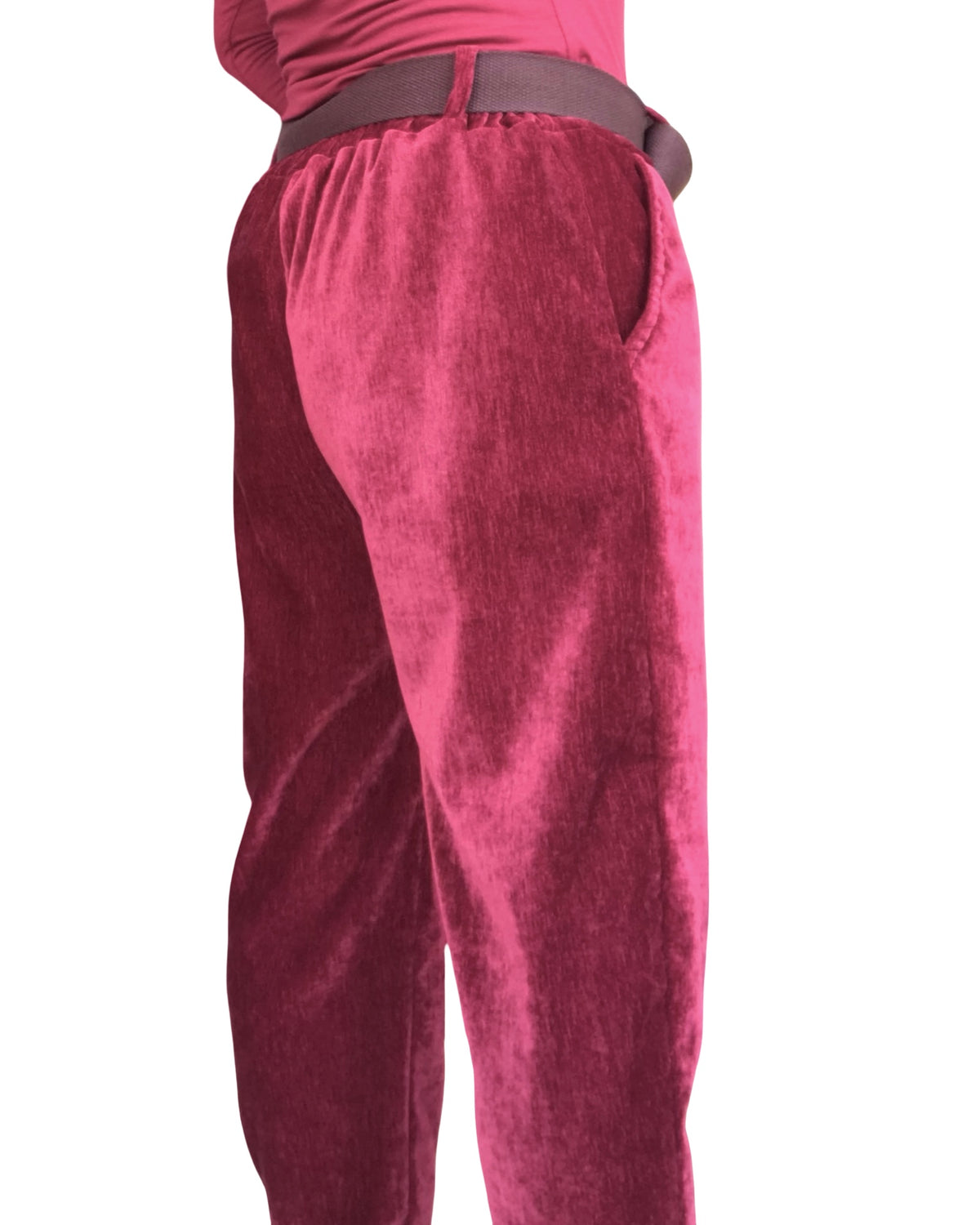 Pantalon rouge vin en velours taille élastique