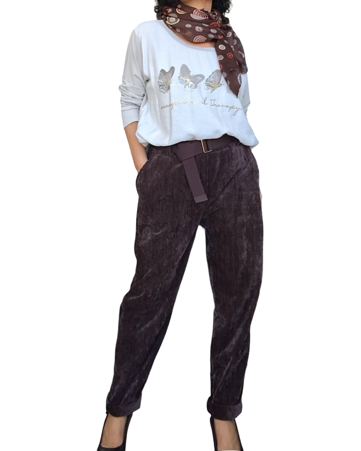 Pantalon brun  en velours taille élastique