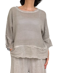 T-shirt beige en filet, col rond, manche courte