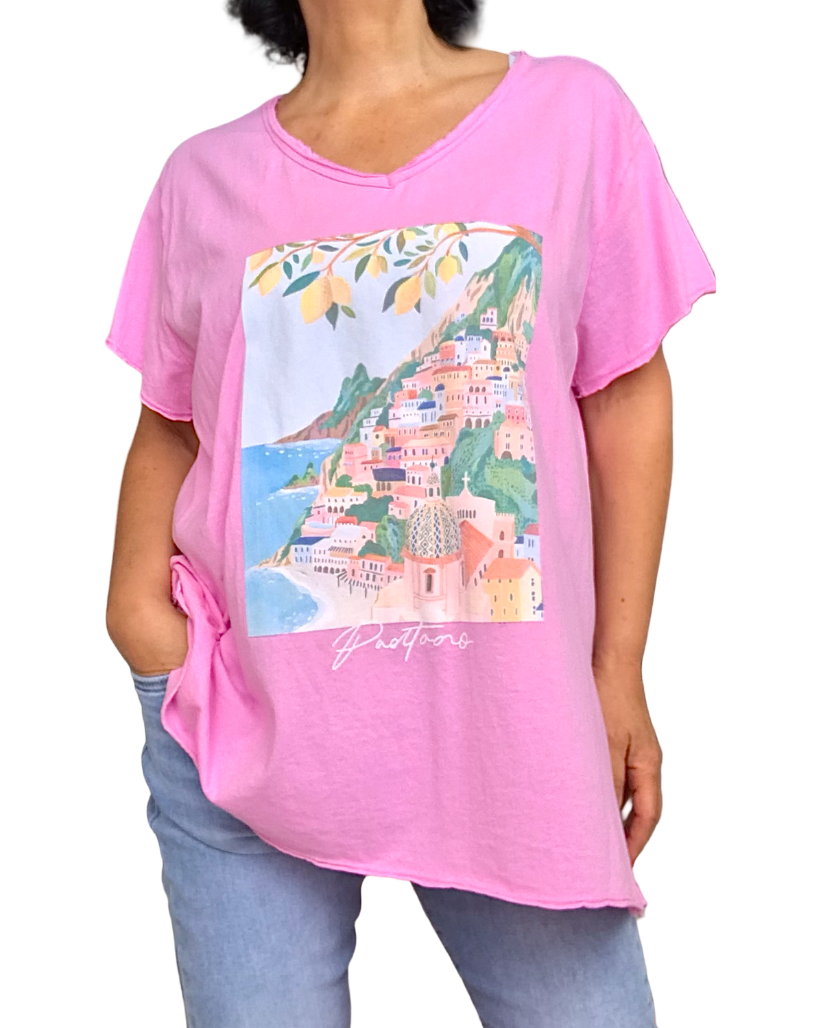 T-shirt col en V rose – Côte d’Azur