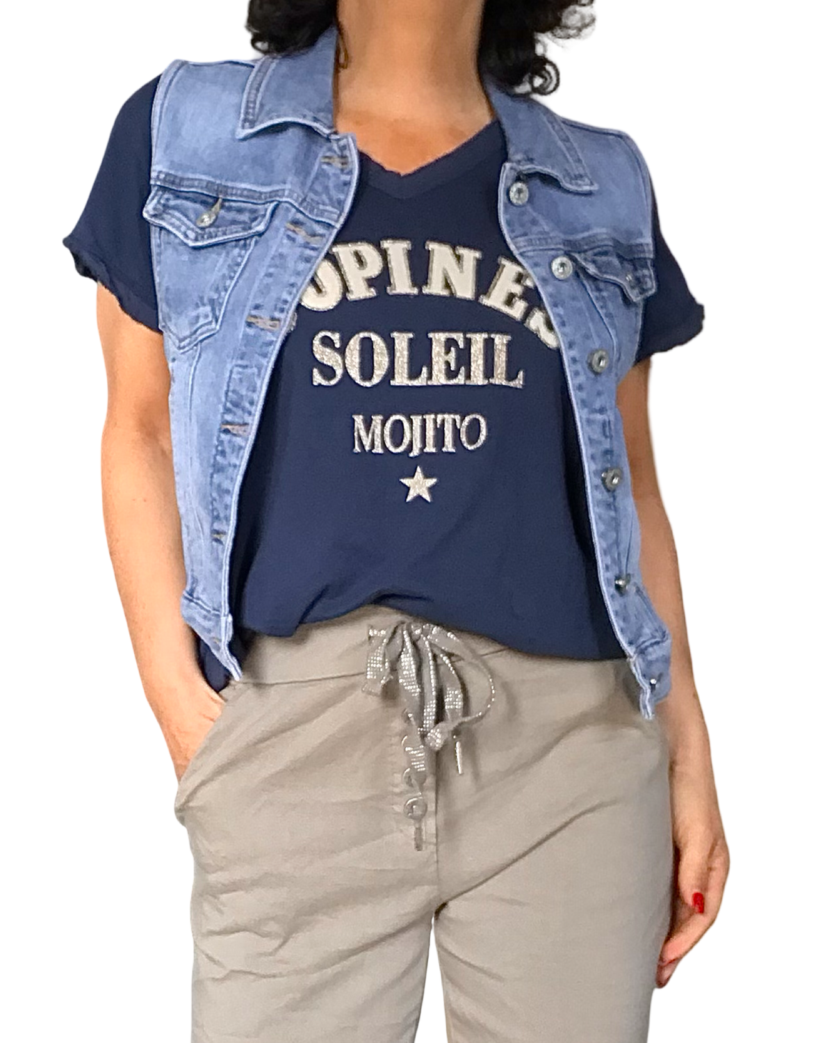 T-shirt marine « Copines Soleil Mojito» col en V