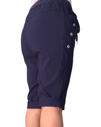 Bermuda marine à taille élastique avec cordon et boutons décoratifs