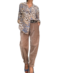 Pantalon camel en velours taille élastique