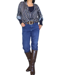 Chemise marine à rayures verticales, manche 3/4 en voile