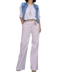Blouse unie rose pâle à manches courtes, col rond