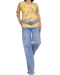 Chandail à manches longues en voile fleuri psychédélique jaune et bleu