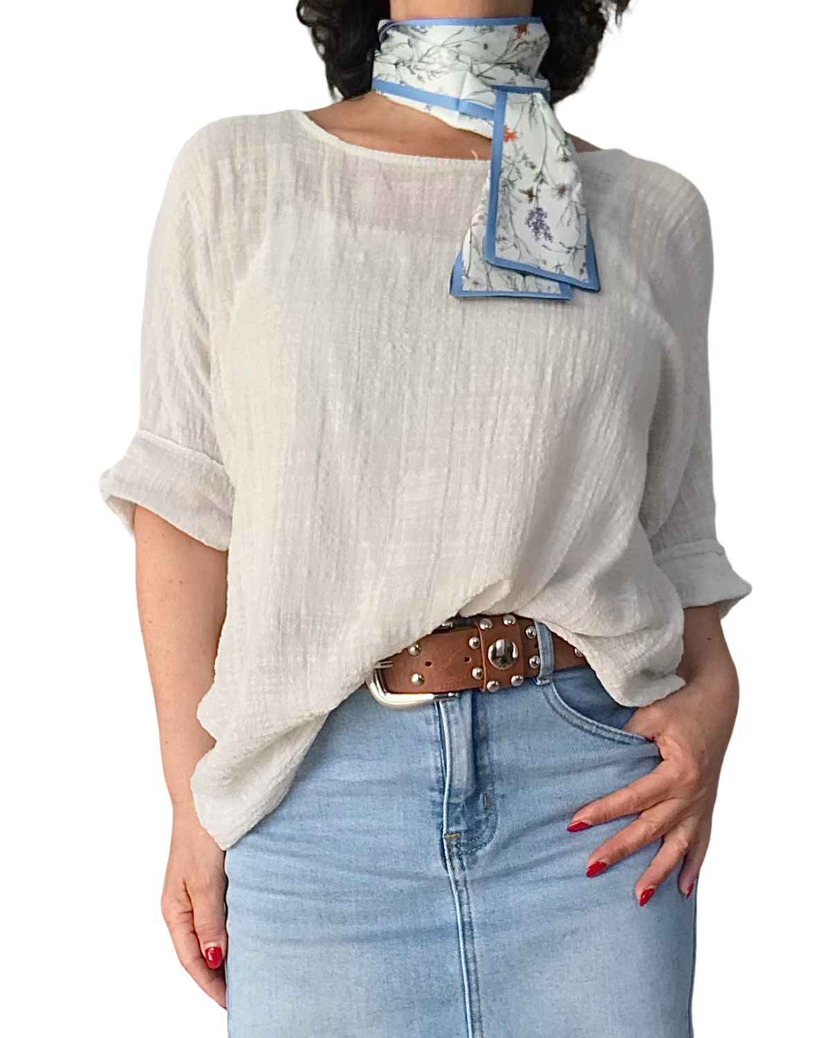 Blouse unie beige à manches courtes, col rond