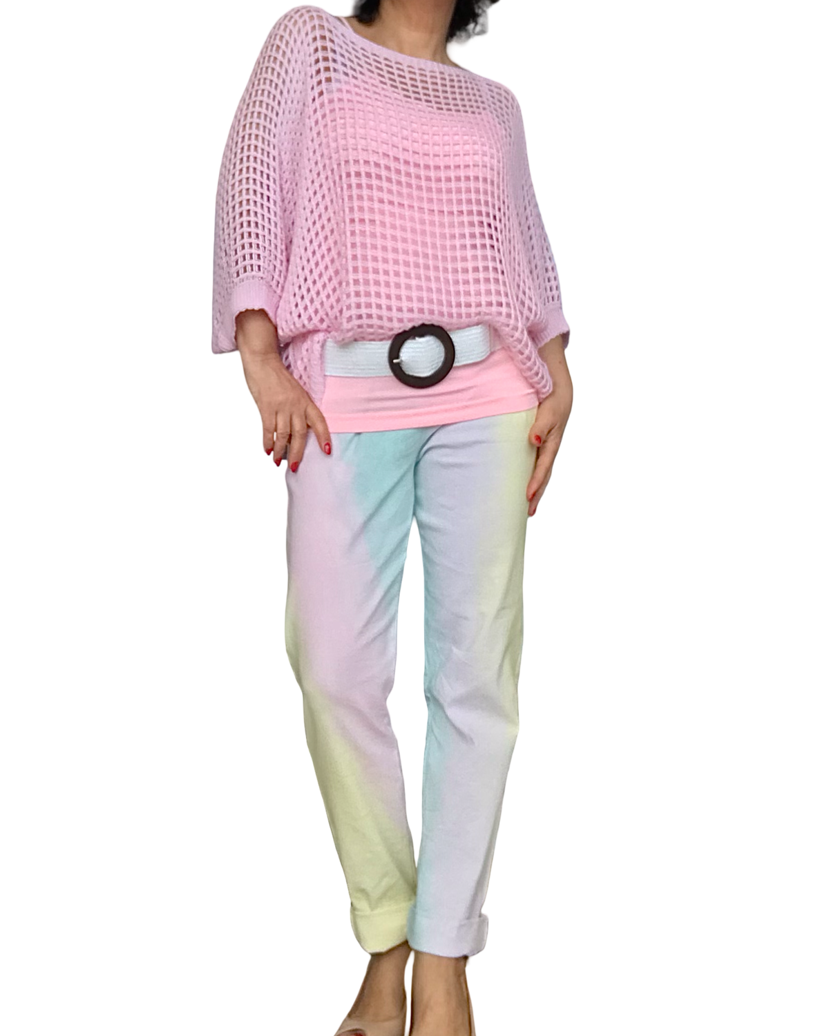 Pantalon arc-en-ciel à taille élastique avec cordon rose, jaune, Aqua et bleu ciel