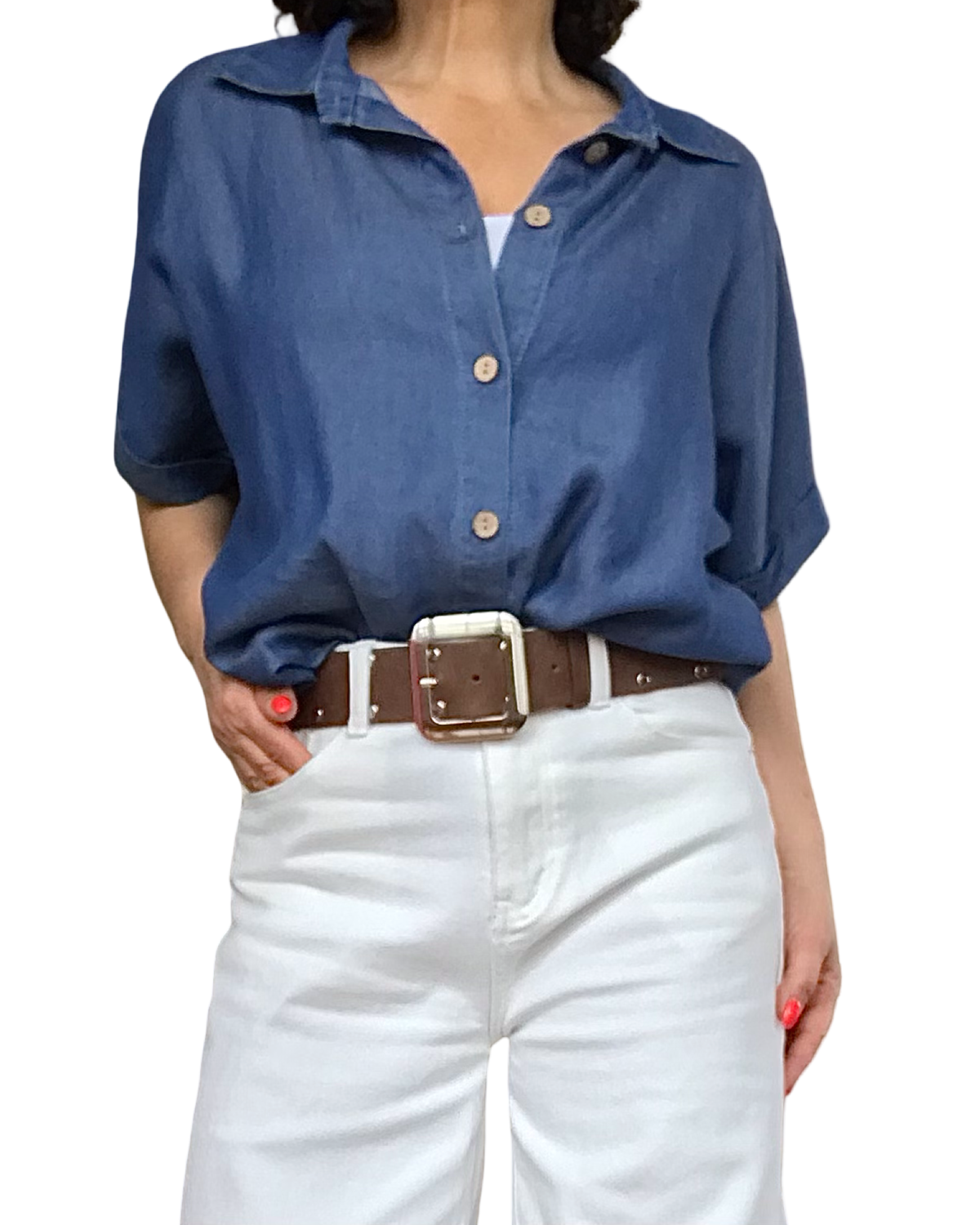 Chemise jeans manche courte noué au bas