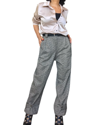 Pantalon tweedé baggy brun et beige, 7/8 taillé élastique – photo 2