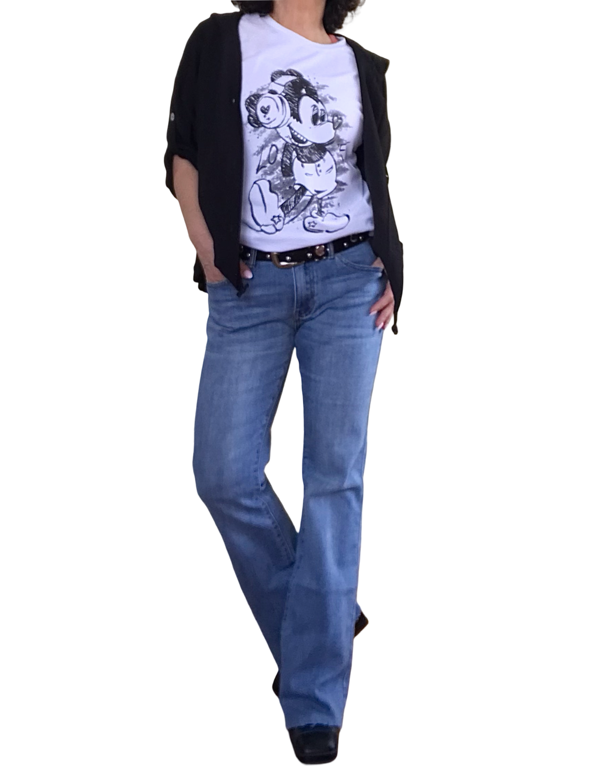 T-shirt blanc avec Mickey Mouse en noir