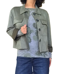 T-shirt kaki fleuri ton sur ton, manche longue col rond
