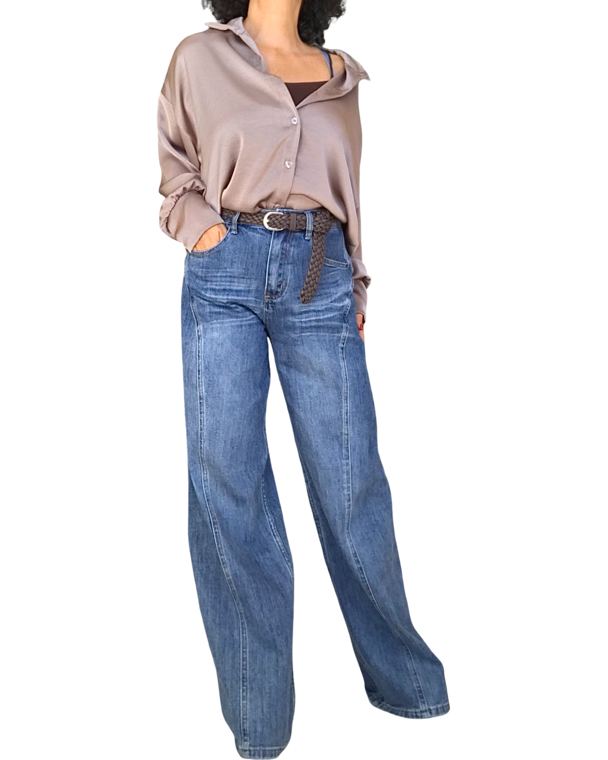 Chemise moka en satin à manche longue – photo 2