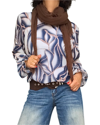 Blouse romantique en voile motif d’Arty crème et marine, manches longues