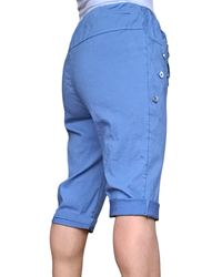 Bermuda bleu jeans à taille élastique avec cordon et 4 boutons décoratifs