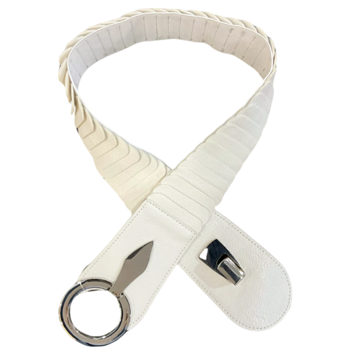 Ceinture élastique blanche large en simili cuir