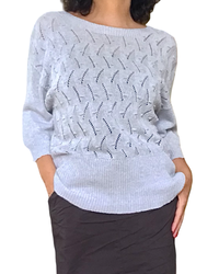 Chandail de tricot gris pâle pointelle, manche 3/4