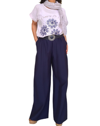 Pantalon palazzo bleu marin taille élastique 30 pouces de jambe