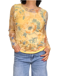 Chandail à manches longues en voile fleuri psychédélique jaune et bleu