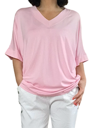 T-shirt uni rose manche courte col en V
