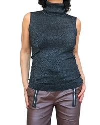 Chandail col roulé uni sans manches avec lurex argenté