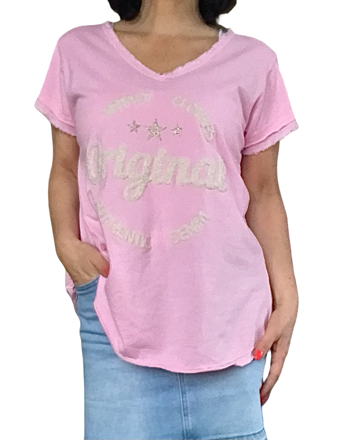 T-shirt rose «Original » col en V