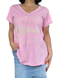 T-shirt rose «Original » col en V