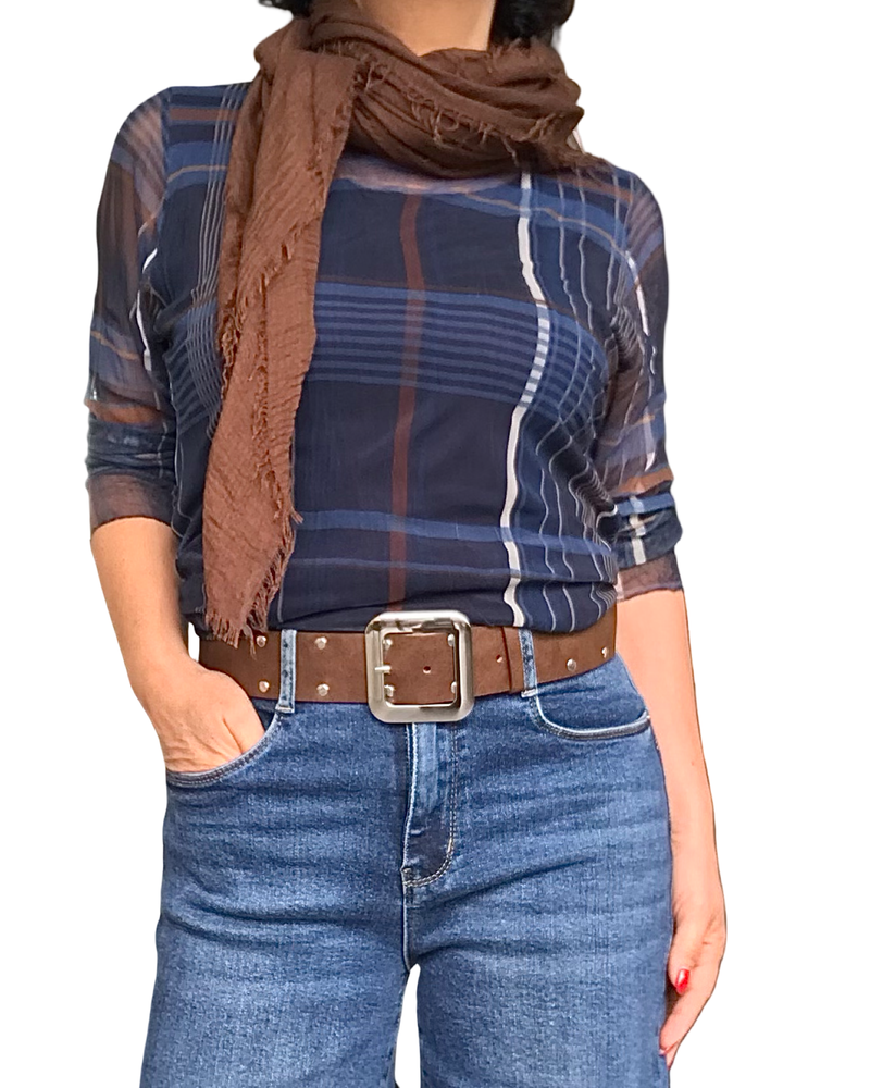 Chandail à manches longues en voile à carreaux marine