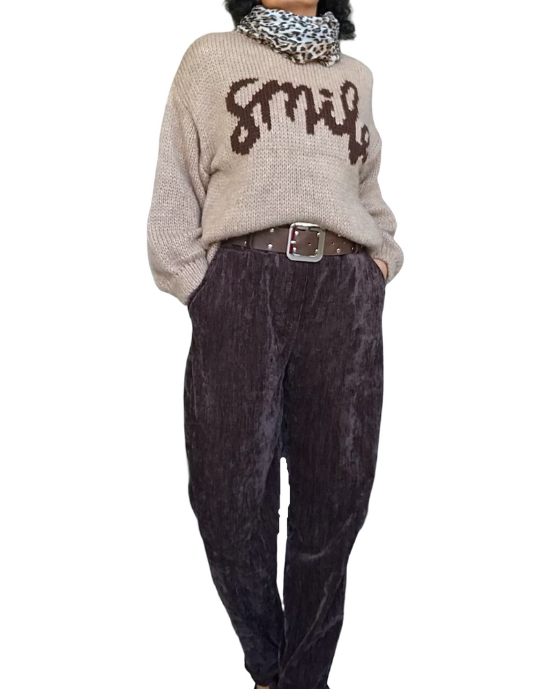 Pantalon brun  en velours taille élastique