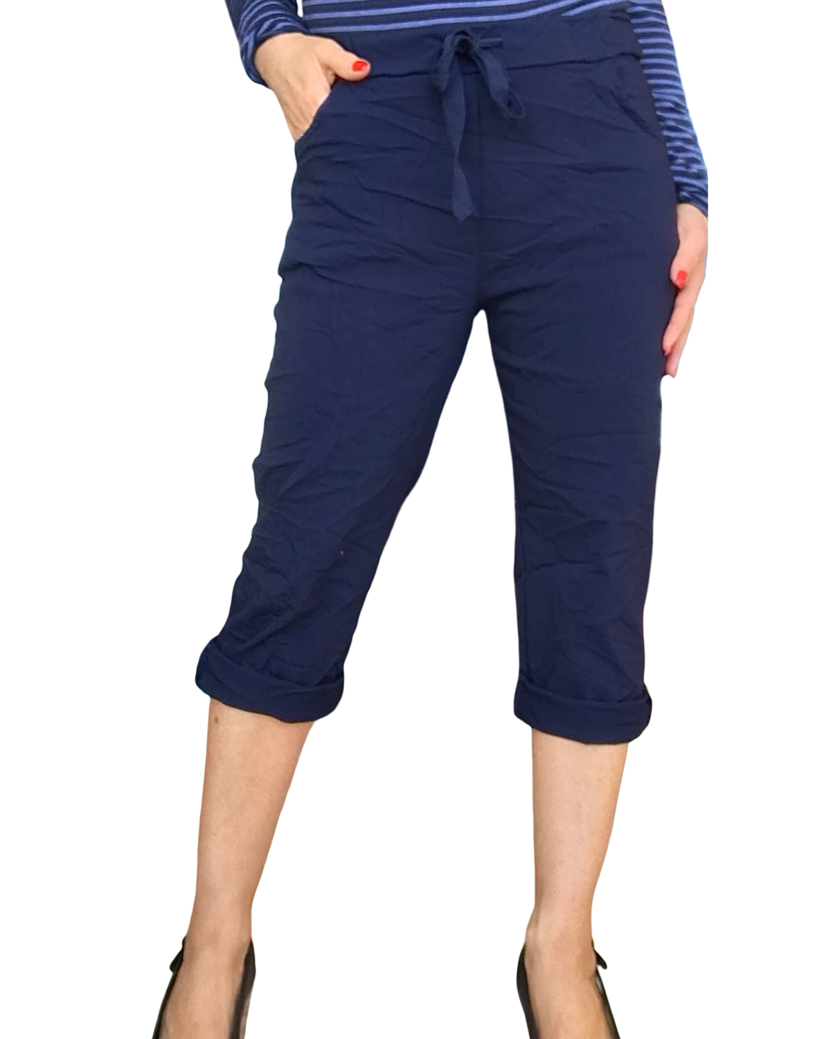Capri marine à taille élastique avec cordon