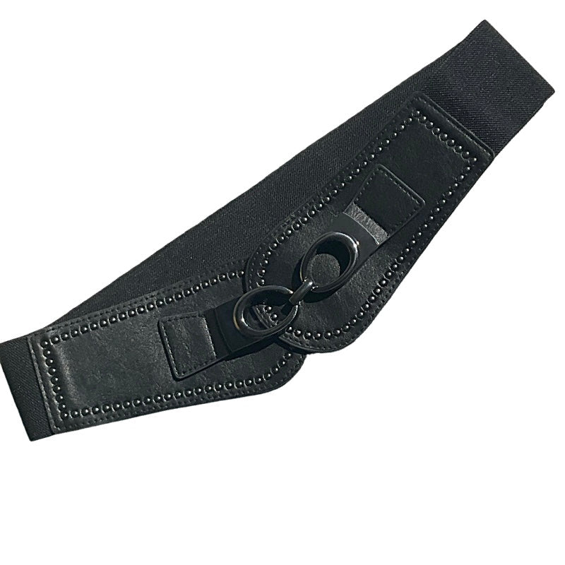 Ceinture élastique / similicuir noire avec boucle cloutée couleur étain