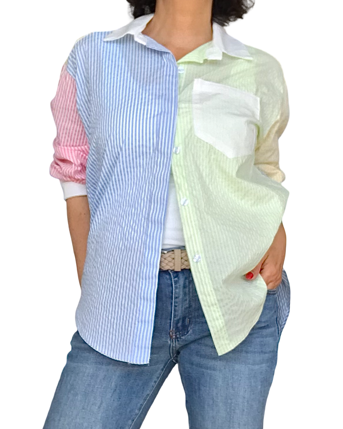 Chemise à rayures Color block, manche longue