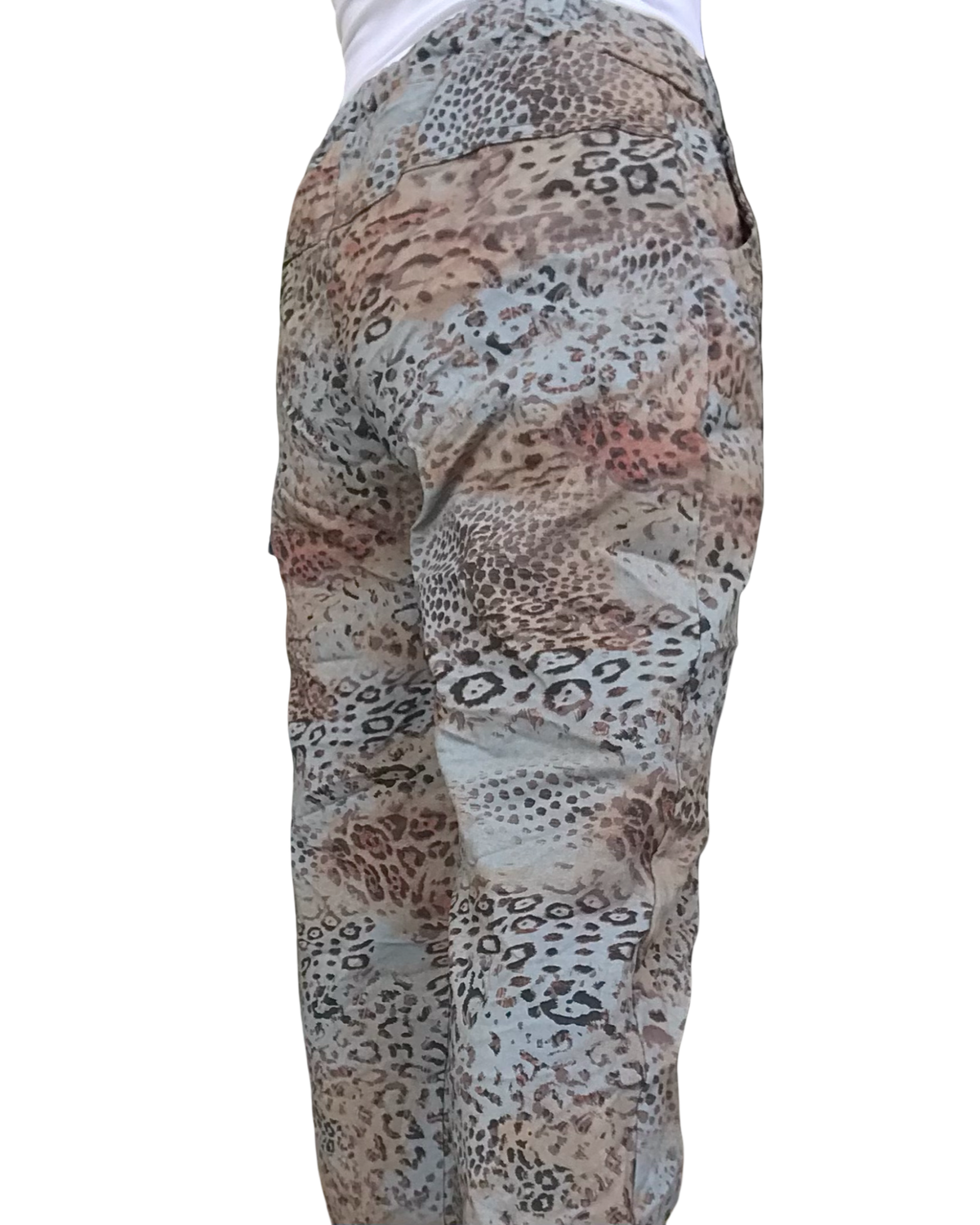 Pantalon bleu motifs léopard à taille élastique avec cordon