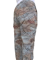 Pantalon bleu motifs léopard à taille élastique avec cordon