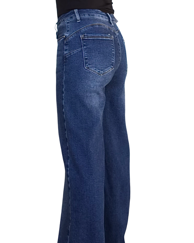 Jeans large bleu moyen frangé au bas 31 pouces de jambe