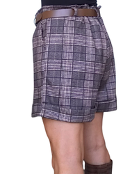 Short prince de galle en ultra suède noir et beige