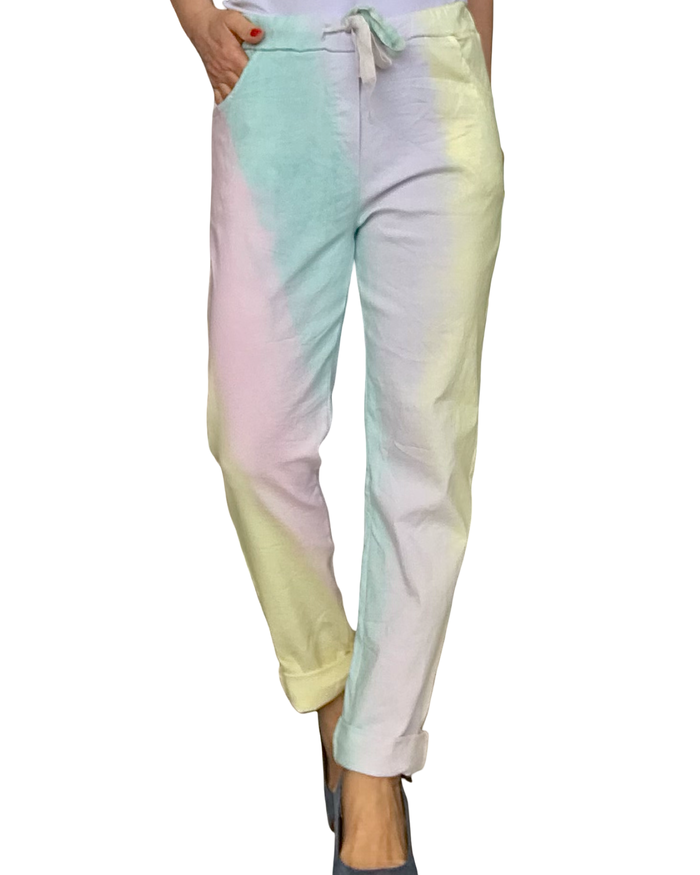 Pantalon arc-en-ciel à taille élastique avec cordon rose, jaune, Aqua et bleu ciel